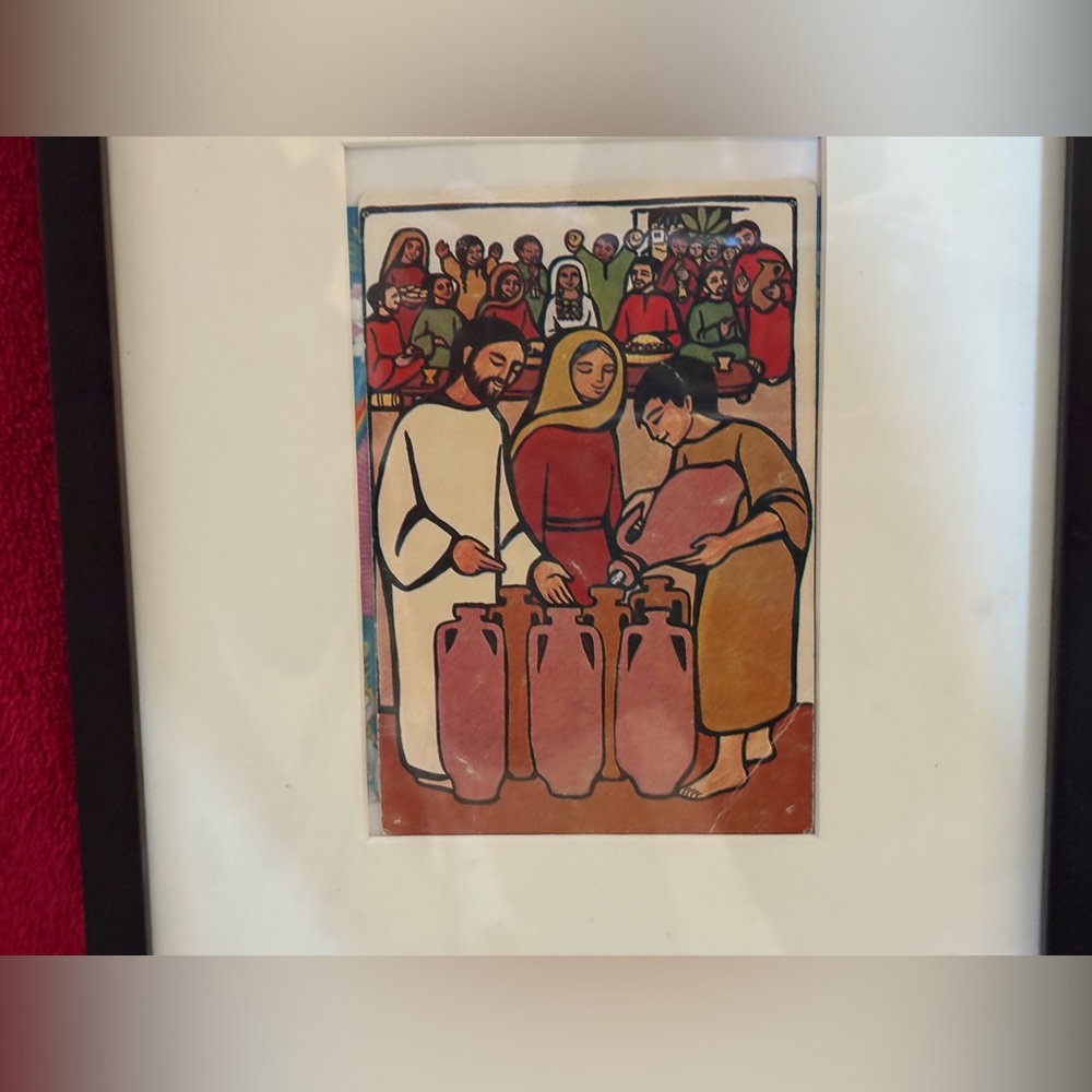 Colorful Framed Art Print 1990s. Depicting Jesus with Mother Mary. #Wedding.